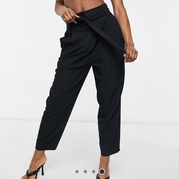 ASOS DESIGN tailored tie waist tapered ankle grazer pants career work trousers - Picture 1 of 10